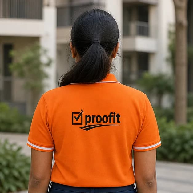 Nupur Mahipal wearing the orange Proofit team shirt, seen from behind
